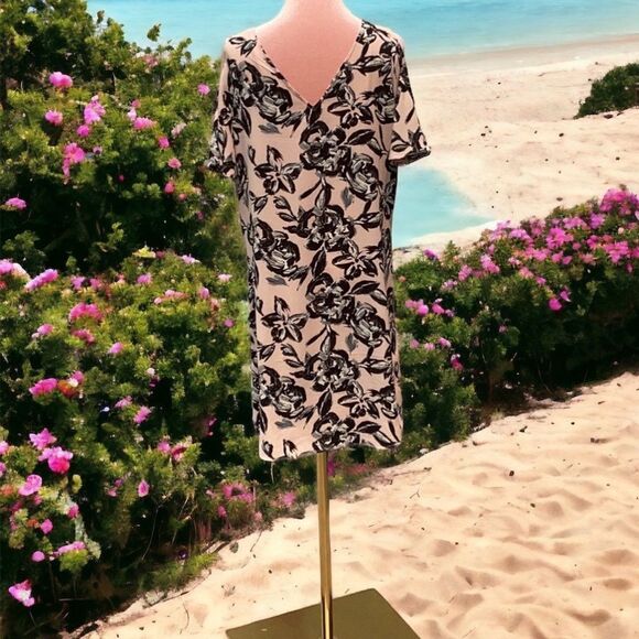 WOMENS COLD SHOULDER FLORAL MIDI DRESS MEDIUM LOOSE FIT - Picture 2 of 7